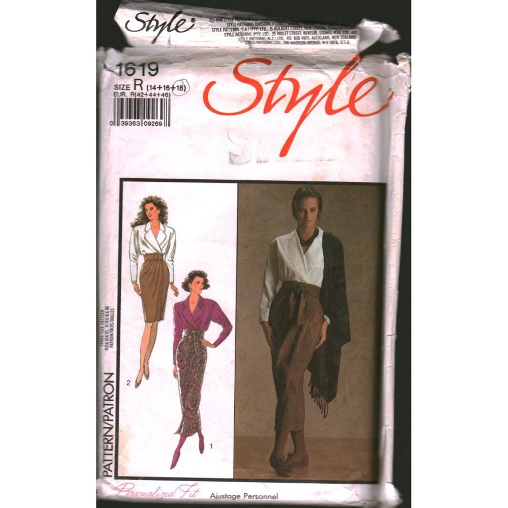 Vintage 1988 Style 1619 Blouse Skirt Sash Sewing Pattern Size 14 16 18 cut